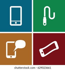 Cellphone icons set. set of 4 cellphone filled icons such as phone, wire, message on phone