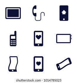 Cellphone icons. set of 9 editable filled cellphone icons such as wavy phone, heart mobile, tablet, phone