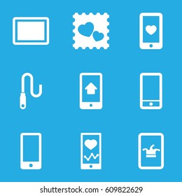 Cellphone icons set. set of 9 cellphone filled icons such as Poker on phone, heartbeat on phone, heart mobile, photo with heart, tablet