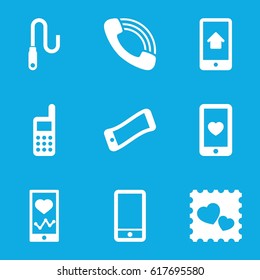 Cellphone icons set. set of 9 cellphone filled icons such as heartbeat on phone, heart mobile, photo with heart, phone, call