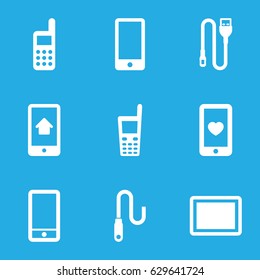 Cellphone icons set. set of 9 cellphone filled icons such as heart mobile, phone, tablet, old phone, wire