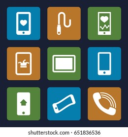 Cellphone icons set. set of 9 cellphone filled icons such as poker on phone, heartbeat on phone, heart mobile, tablet, call