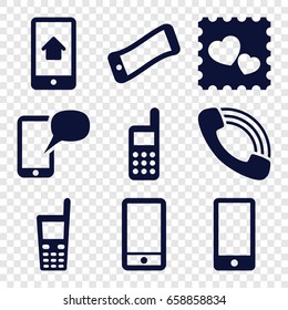 Cellphone icons set. set of 9 filled icons such as photo with heart, phone, old phone