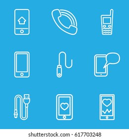 Cellphone icons set. set of 9 cellphone outline icons such as heartbeat on phone, heart mobile, old phone, call