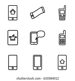 Cellphone icons set. set of 9 cellphone outline icons such as poker on phone