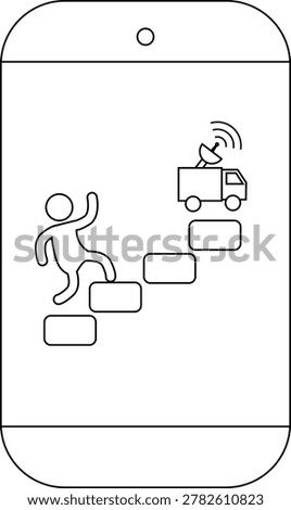 Cellphone image figure climbs steps toward sattruck