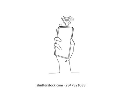 A cellphone and Internet network. International internet day one-line drawing