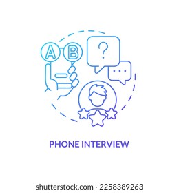 Cellphone interview blue gradient concept icon. Call research. Usability testing methods. Live user poll abstract idea thin line illustration. Isolated outline drawing. Myriad Pro-Bold font used