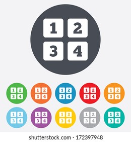 Cellphone keyboard sign icon. Digits symbol. Round colourful 11 buttons. Vector