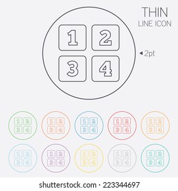 Cellphone keyboard sign icon. Digits symbol. Thin line circle web icons with outline. Vector