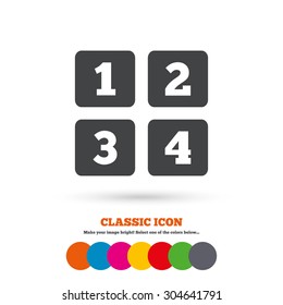 Cellphone keyboard sign icon. Digits symbol. Classic flat icon. Colored circles. Vector