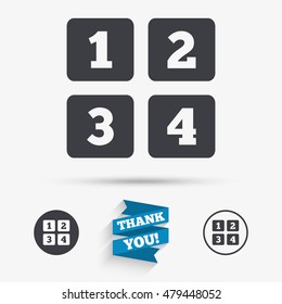 Cellphone keyboard sign icon. Digits symbol. Flat icons. Buttons with icons. Thank you ribbon. Vector