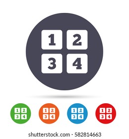 Cellphone keyboard sign icon. Digits symbol. Round colourful buttons with flat icons. Vector