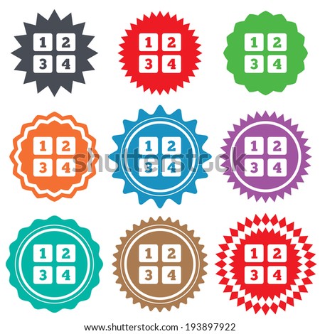 Cellphone keyboard sign icon. Digits symbol. Stars stickers. Certificate emblem labels. Vector