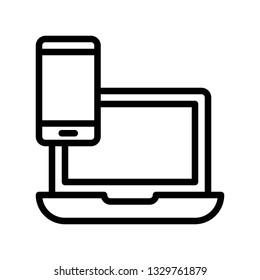 Cellphone with Laptop vector, Electronic device line style icon editable stroke