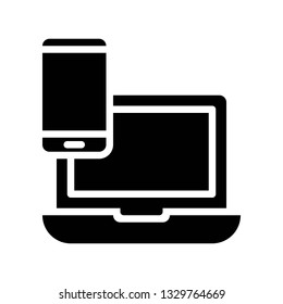 Cellphone with Laptop vector, Electronic device solid design icon