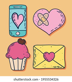 cellphone and love doodles design