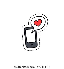 cellphone with love message doodle icon, sticker