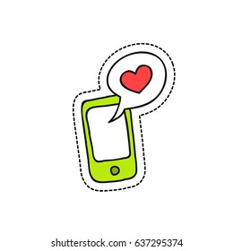 cellphone with love message doodle icon, sticker