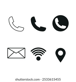 Telefone celular, Caixa de correio, ícone Wi-Fi, ícone de localização, conjunto de ícones 