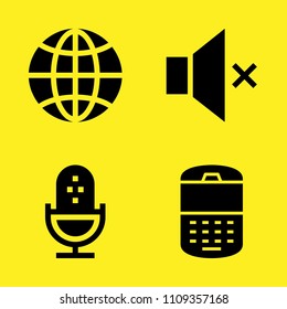 cellphone, microphone, mute and global vector icon set. Sample icons set for web and graphic design