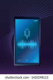 cellphone with microphone picture and sound signal with pop art background vector illustration graphic design