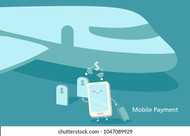 cellphone with mobile payment concept on the blue background