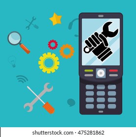 cellphone mobile tools customer service technical service call center icon set. Colorful and flat design. Vector illustration