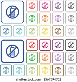 Cellphone not allowed color flat icons in rounded square frames. Thin and thick versions included.