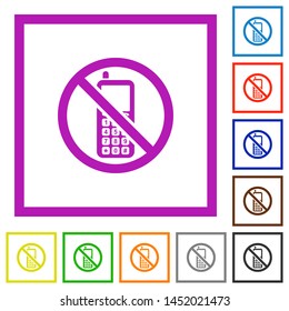 Cellphone not allowed flat color icons in square frames on white background