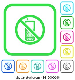 Cellphone not allowed vivid colored flat icons in curved borders on white background