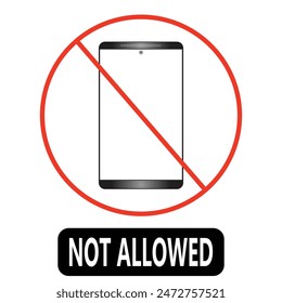 Cellphone not allowed warning symbol in red color isolated on white background. Editable vector EPS available