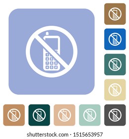 Cellphone not allowed white flat icons on color rounded square backgrounds