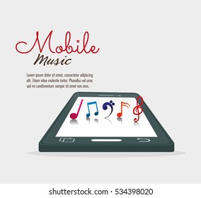 cellphone with note music mobile vector illustration eps 10