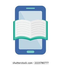 cellphone with open book on white background