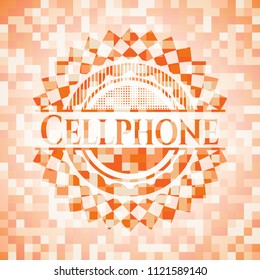 Cellphone orange mosaic emblem with background