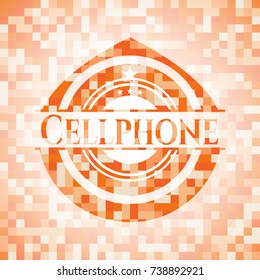 Cellphone orange mosaic emblem with background