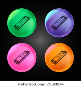 Cellphone perspective with apps icons on screen crystal ball design icon in green - blue - pink and orange.