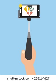 cellphone with photo over blue background vector illustration