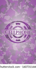 Cellphone pink on camo texture. Vector Illustration. Detailed.
