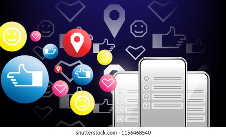 Cellphone in right hand with People various, Social Network Technology, Contact communicate, app icon
