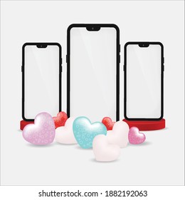 cellphone screen mockup with heart balloon decoration