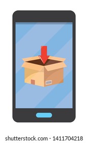 cellphone showing box vector illustration