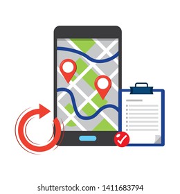 cellphone showing map vector illustration