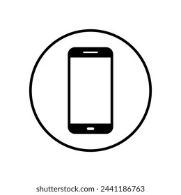 Cellphone, smartphone icon vector on circle line