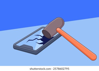 the cellphone was smashed with a boxing glove. vector illustration	