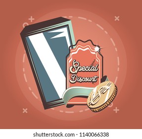 cellphone special discount money badge retro shopping style