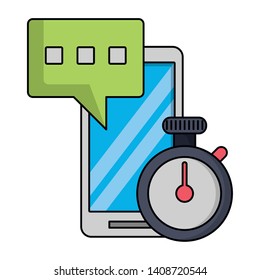 cellphone with speech bubble with chronometer icon cartoon vector illustration graphic design
