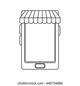 cellphone with store sunshade ecommerce or online shopping icon 