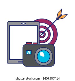cellphone target and camera icon cartoon vector illustration graphic design